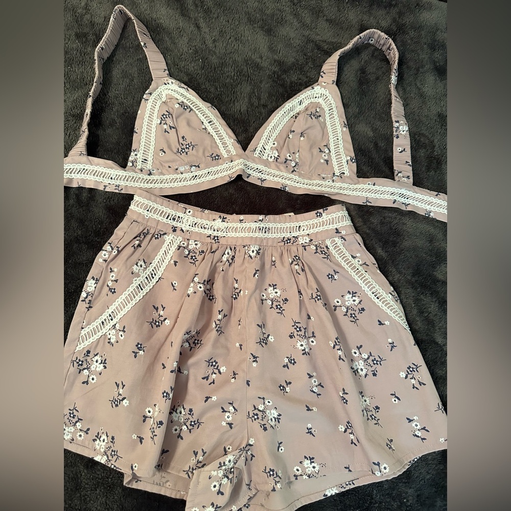 Showpo. Two-Piece Purple Floral Shorts Set